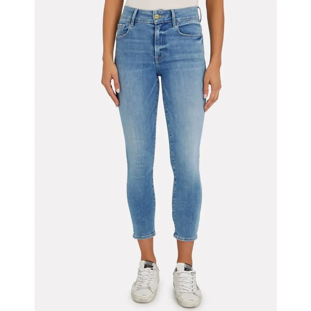 Frame Le One Skinny Jeans in Blue Caspio Sz 2 (Fits 29-34) High Rise Cropped - Picture 3 of 11
